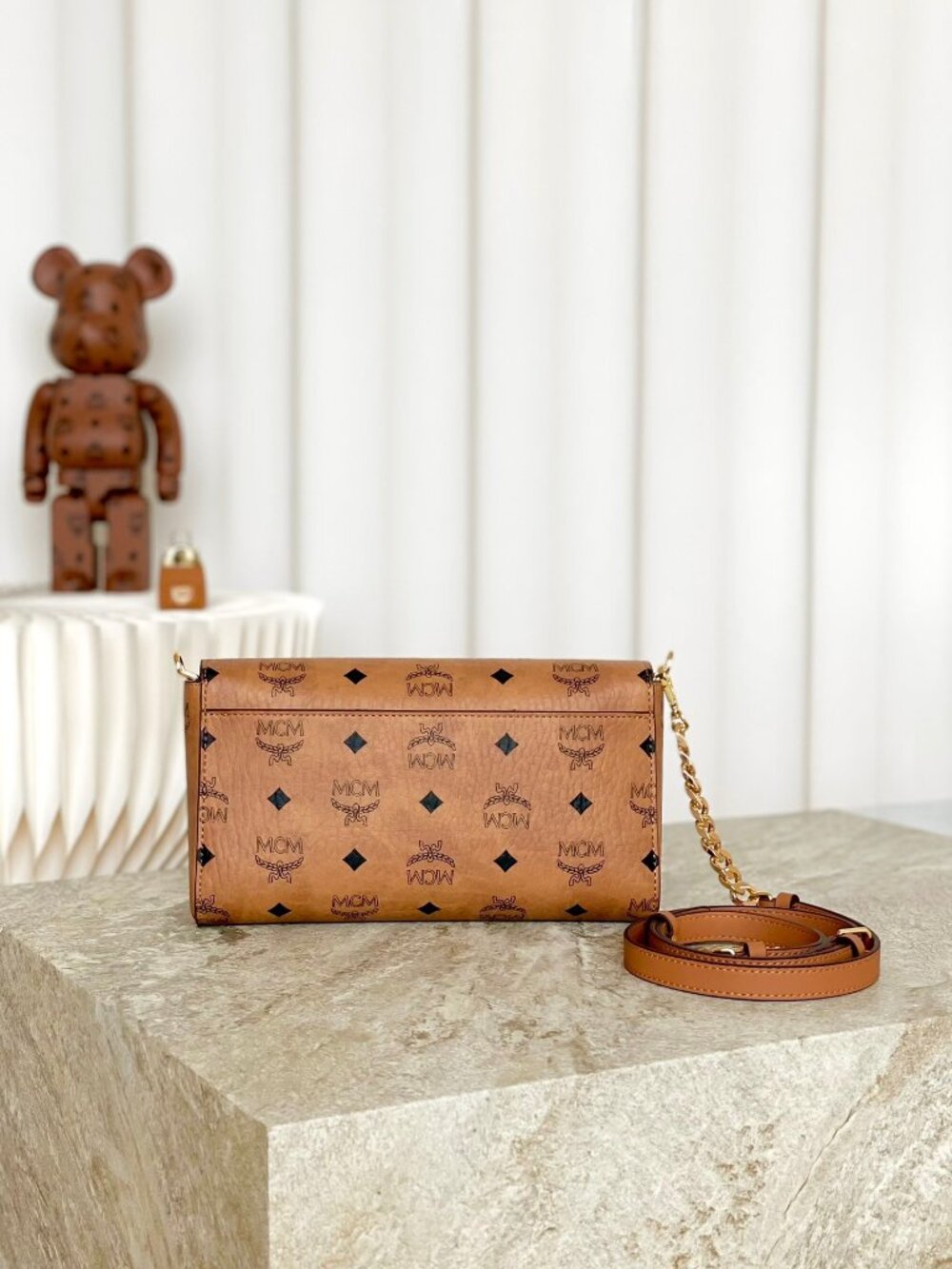 MCM Tan Monogram Clutch with Gold Accent - Picture 4 of 9